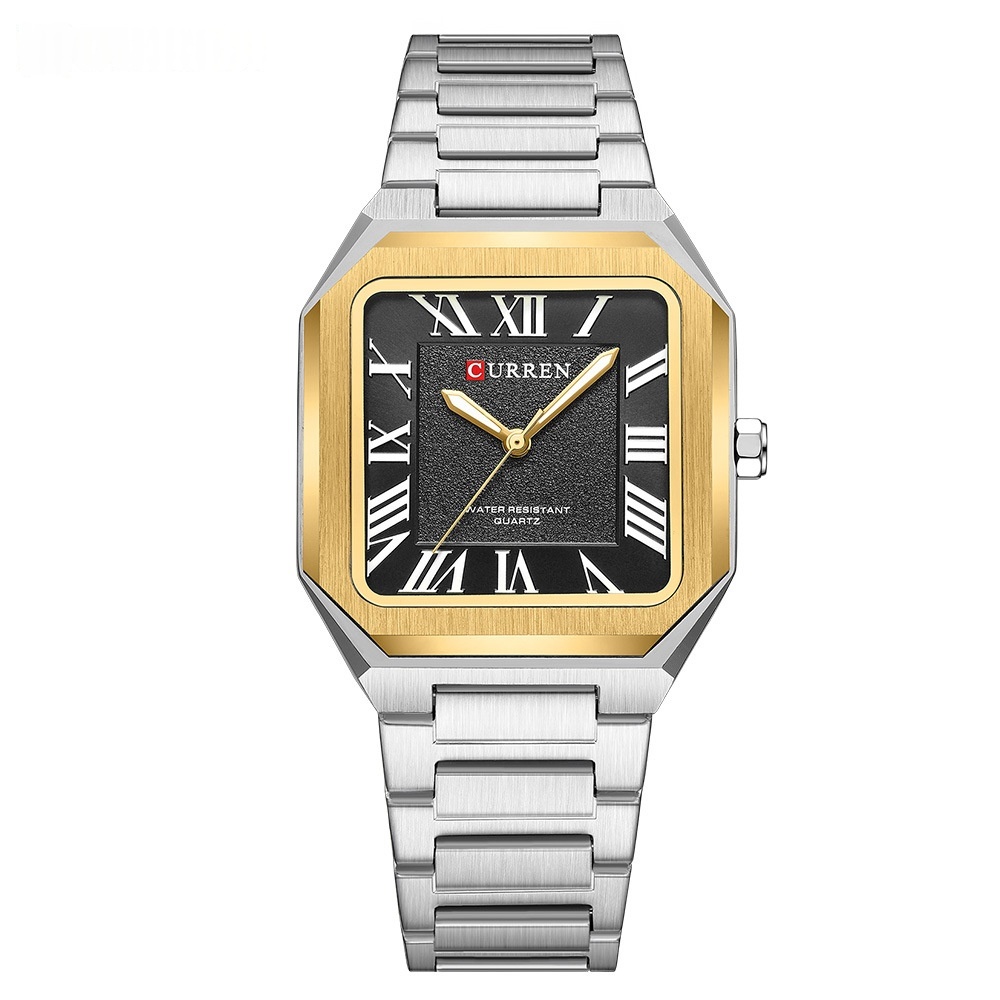 Mens Simple Square Waterproof Quartz Watch With Roman Numerals And Fashionable Steel Band - Image 6