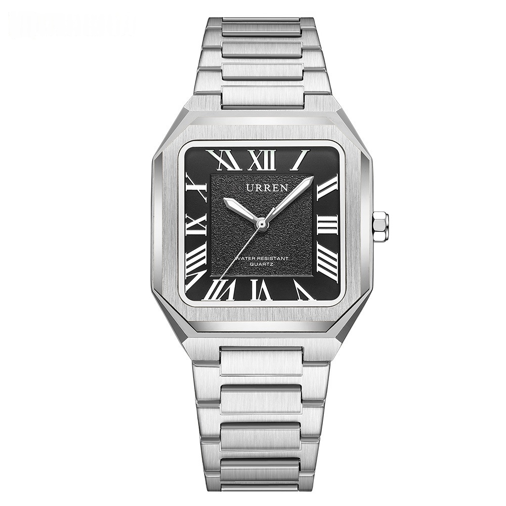 Mens Simple Square Waterproof Quartz Watch With Roman Numerals And Fashionable Steel Band - Image 2