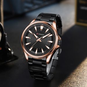 Waterproof Round Mens Simple Steel-Strap Watch