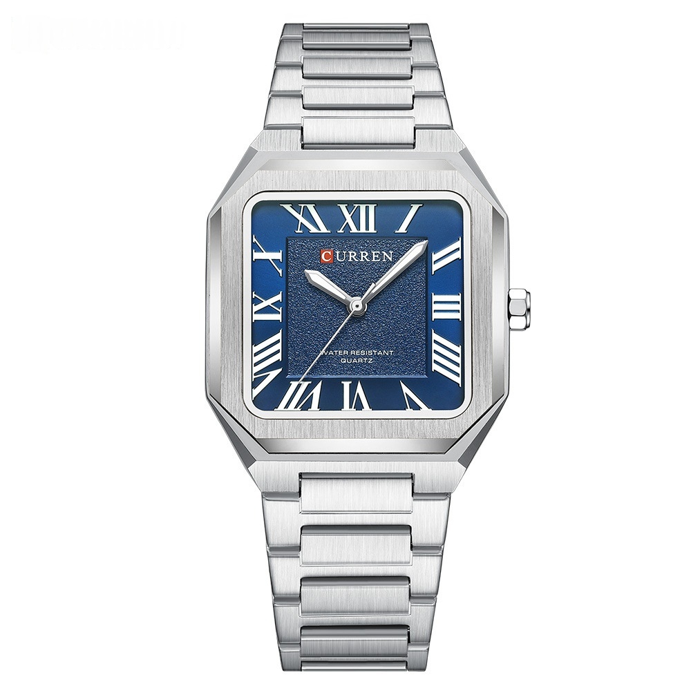 Mens Simple Square Waterproof Quartz Watch With Roman Numerals And Fashionable Steel Band - Image 3